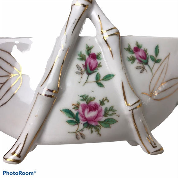 VINTAGE - Bohemian Trinket Dish with Bamboo Handles & Design Legs - Picture 6 of 12